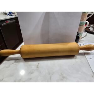 Vintage Wood Rolling Pin Solid Non- Moving Handles